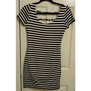 Women's Black & White Striped Mini Dress with Open Back GUC Size Small